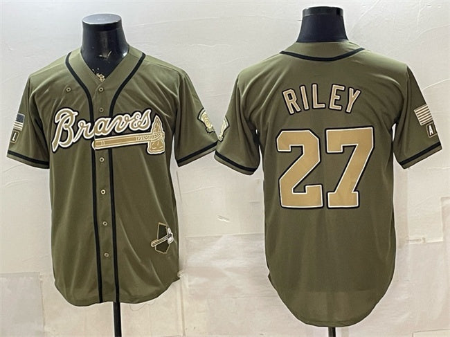 Atlanta Braves #27 Austin Riley Olive HeidiMiller 2026 Armed Forces Day Stitched Jersey