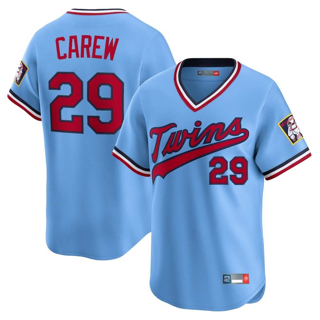 Minnesota Twins #29 Rod Carew Player Light Blue HeidiMiller Throwback Cooperstown Collection Limited T-shirt Stitched Jerseys
