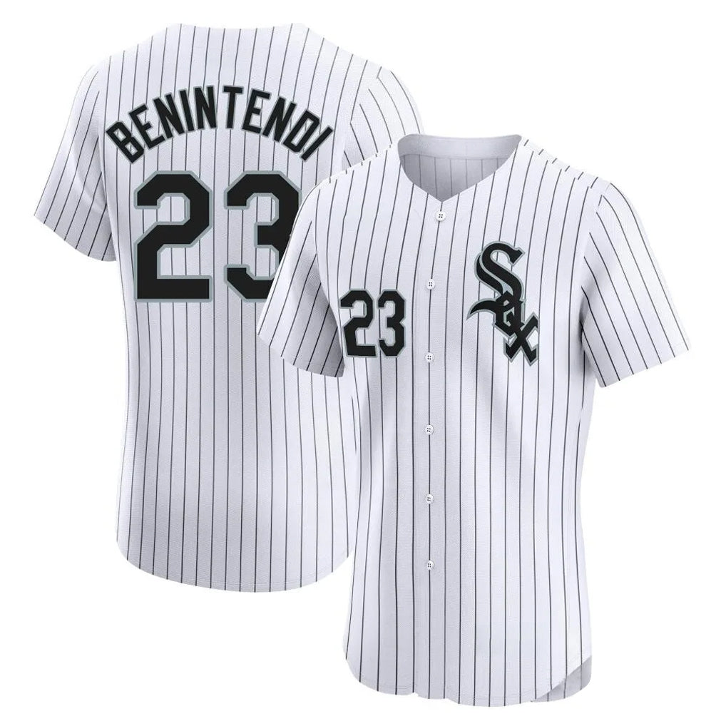 Chicago White Sox #23 Andrew Benintendi Player White HeidiMiller Stripe Limited Elite Home Stitched Jerseys