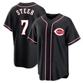 Cincinnati Reds #7 Spencer Steer Player Black HeidiMiller Fashion Out Home Game Stitched Jerseys