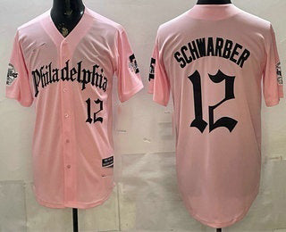 Philadelphia Phillies #12 Kyle Schwarber Pink HeidiMiller Gothic Vapor Limited Stitched Jersey