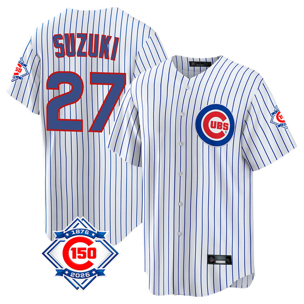Chicago Cubs #27 Seiya Suzuki Player White HeidiMiller 150th Anniversary Home Game Stitched Jerseys