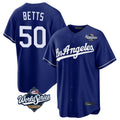 Los Angeles Dodgers #50 Mookie Betts Player Royal HeidiMiller World Series Game Stitched Jerseys