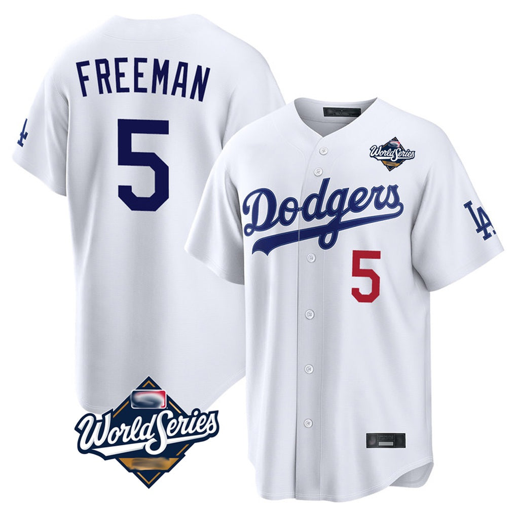 Los Angeles Dodgers #5 Freddie Freeman Player White HeidiMiller World Series Home Game Stitched Jerseys
