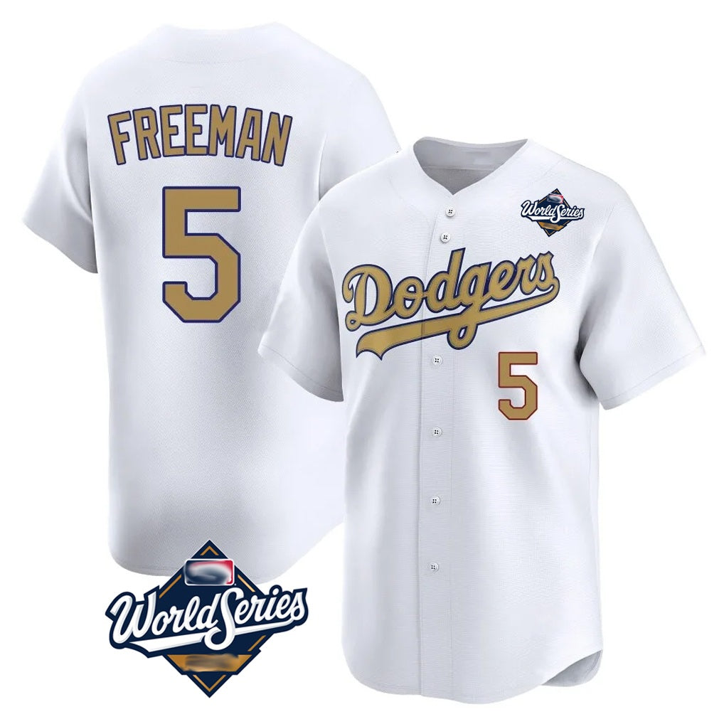 Los Angeles Dodgers #5 Freddie Freeman Player White Gold HeidiMiller World Series Collection Limited Home Stitched Jerseys