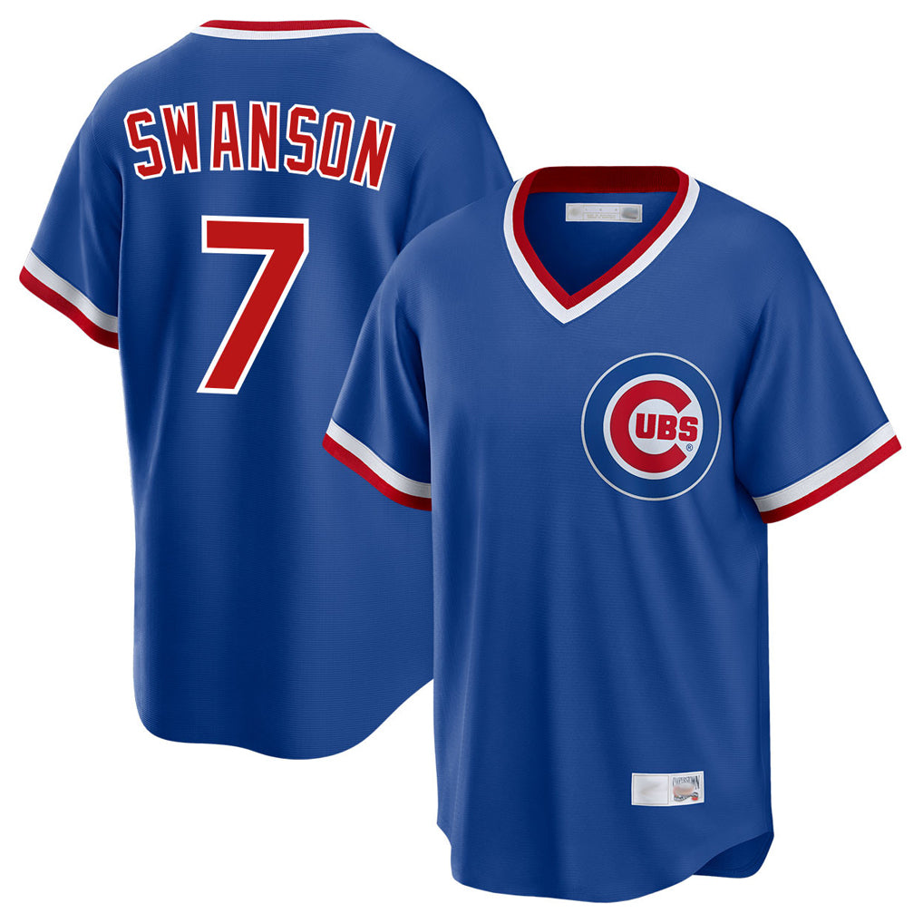 Chicago Cubs #7 Dansby Swanson Player Royal HeidiMiller T-shirt Cooperstown Collection Limited Stitched Jerseys