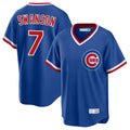 Chicago Cubs #7 Dansby Swanson Player Royal HeidiMiller T-shirt Cooperstown Collection Limited Stitched Jerseys