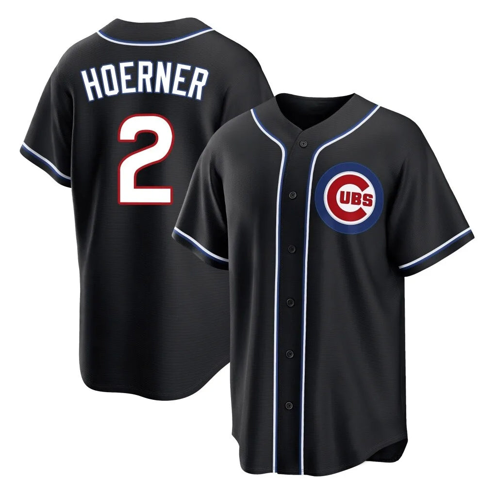 Chicago Cubs #2 Nico Hoerner Player Black HeidiMiller Fashion Out Game Stitched Jerseys