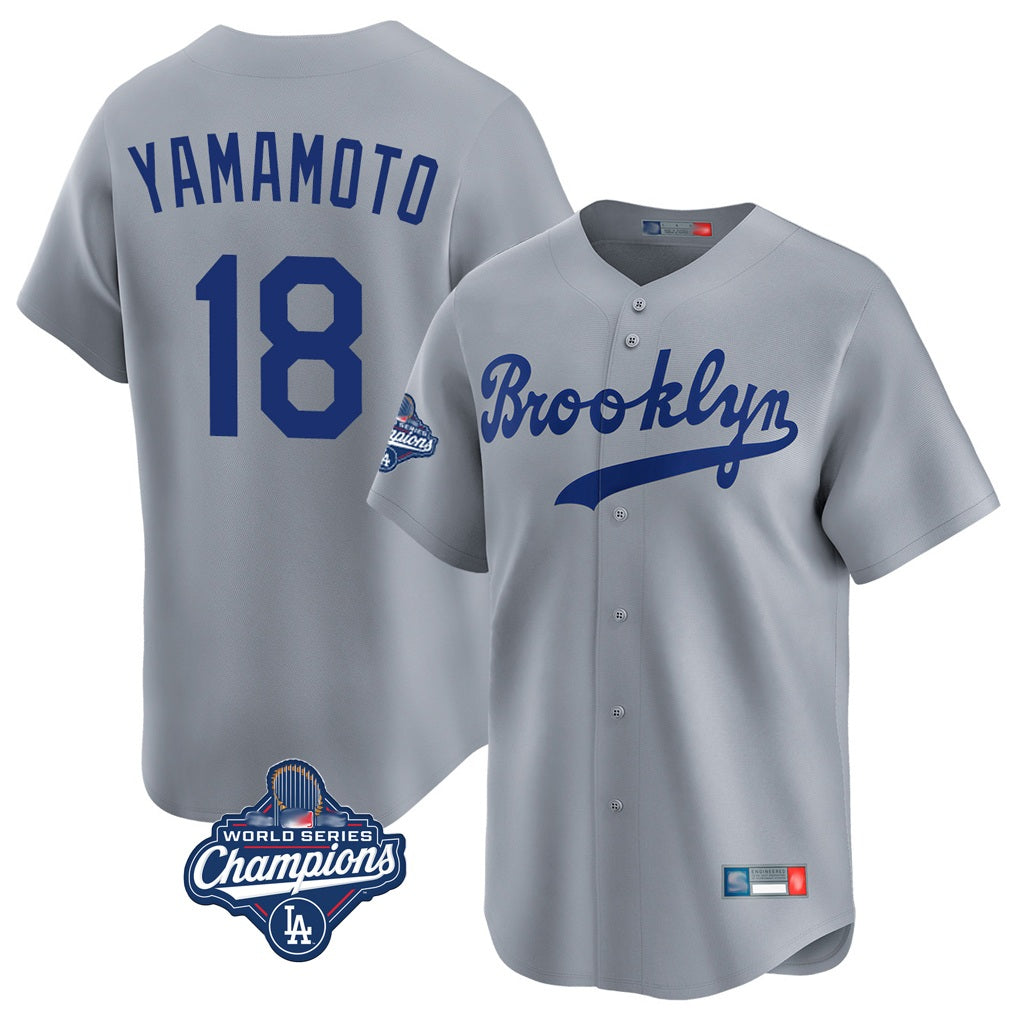 Los Angeles Dodgers #18 Yoshinobu Yamamoto Player Gray HeidiMiller World Series Meet Game Limited Home Stitched Jerseys