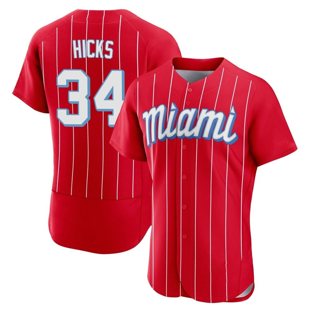 Miami Marlins #34 Liam Hicks Player Red HeidiMiller City Connect Home Limited Elite Stitched Jerseys