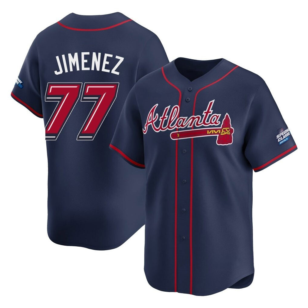 Atlanta Braves #77 Joe Jimenez Player Navy HeidiMiller 2025 Speedway Classic Home Game Stitched Jerseys