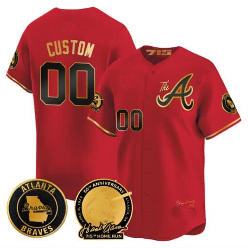 Custom Atlanta Braves Hank Aaron 715th Home Run Patch Vapor Premier Limited Jersey V2 ¨C Red Glod HeidiMiller