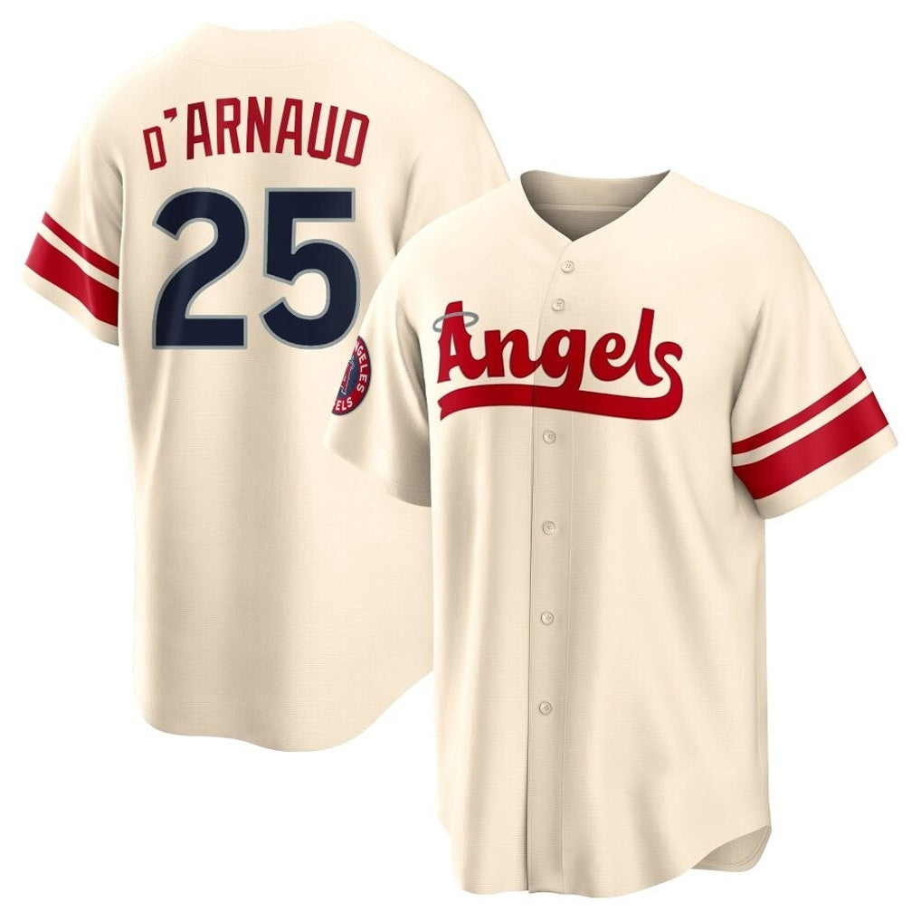 Los Angeles Angels #25 Travis d'Arnaud Player Cream HeidiMiller City Connect Home Stitched Jerseys