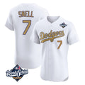 Los Angeles Dodgers #7 Blake Snell Player White Gold HeidiMiller World Series Limited Elite Home Stitched Jerseys
