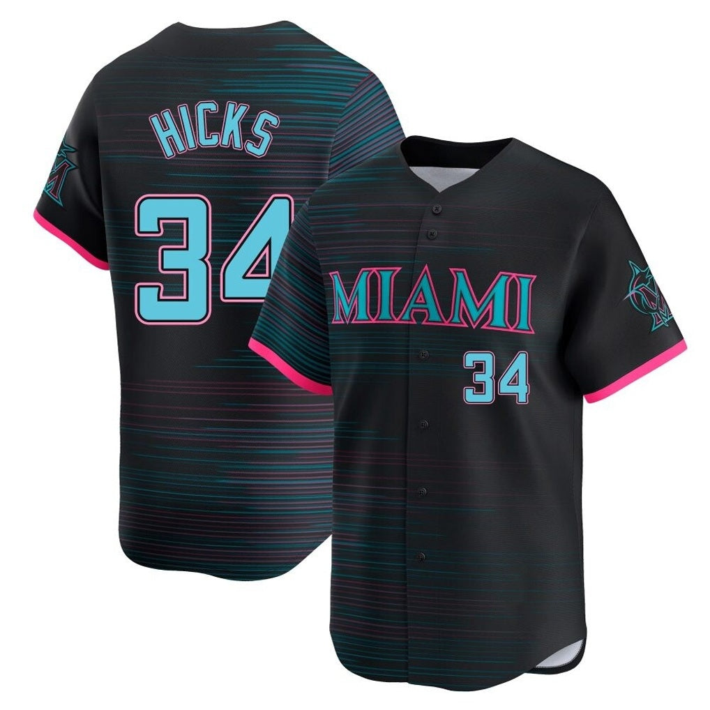 Miami Marlins #34 Liam Hicks Player Black HeidiMiller City Connect Home Limited Stitched Jerseys