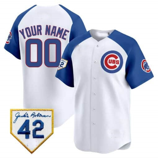 Custom Chicago Cubs 2024 Jackie Robinson Patch Vapor Premier Limited Jersey V2 ¨C White Royal HeidiMiller
