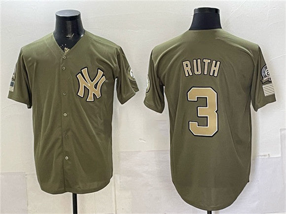 New York Yankees #3 Babe Ruth Olive HeidiMiller 2026 Armed Forces Day Stitched Jersey