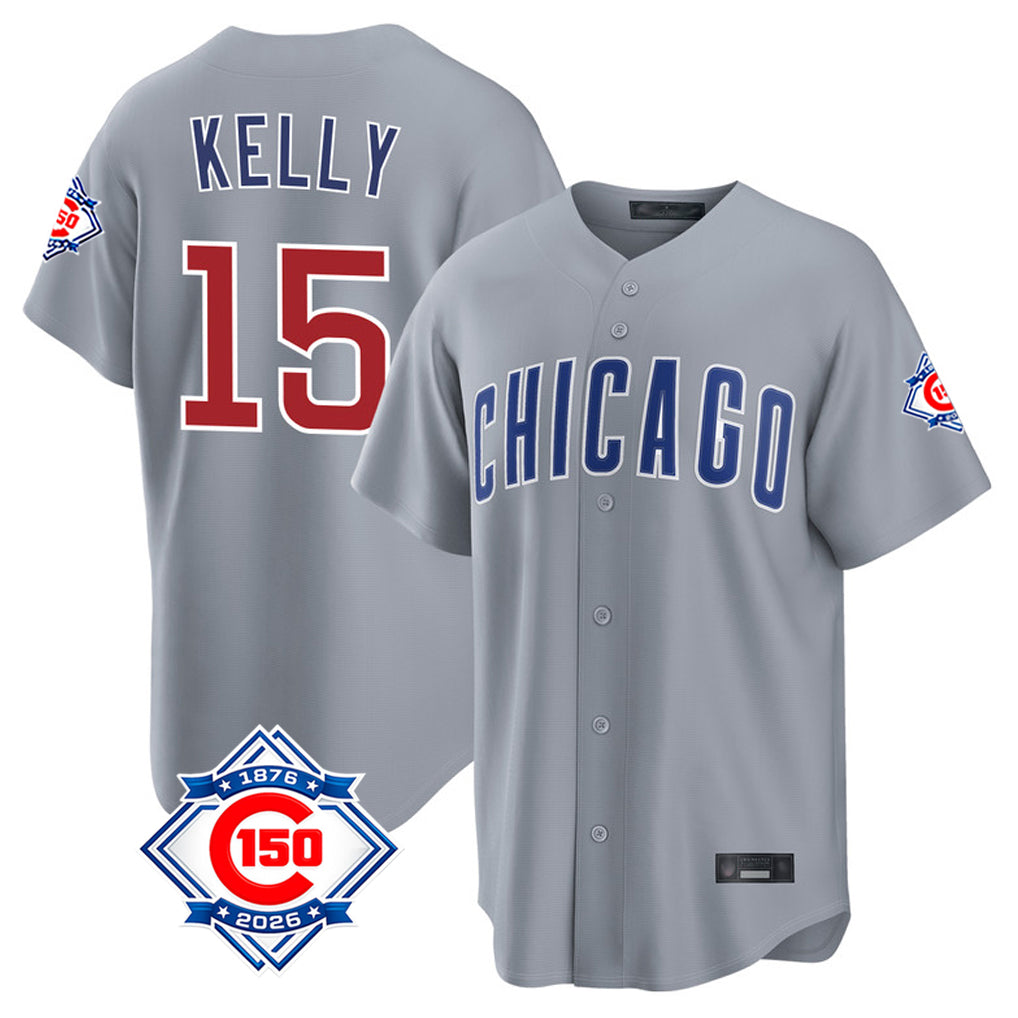 Chicago Cubs #15 Carson Kelly Player Gray HeidiMiller 150th Anniversary Home Game Stitched Jerseys