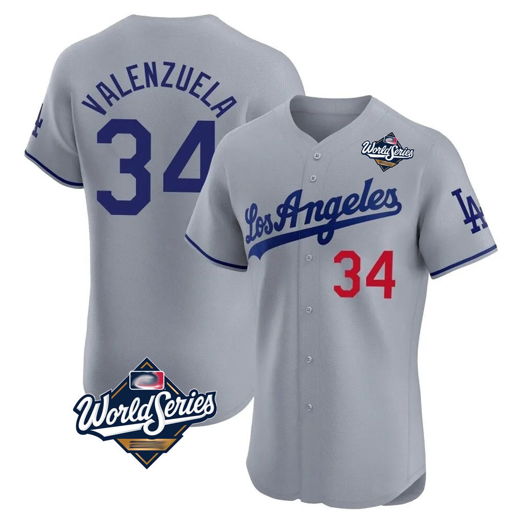 Los Angeles Dodgers #34 Fernando Valenzuela Player Gray HeidiMiller World Series Limited Elite Home Stitched Jerseys