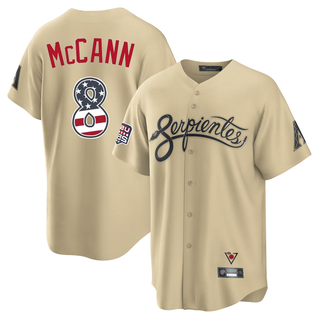 Arizona Diamondbacks #8 James McCann Player Tan HeidiMiller USA 250 Fourth of July Home Game Stitched Jerseys