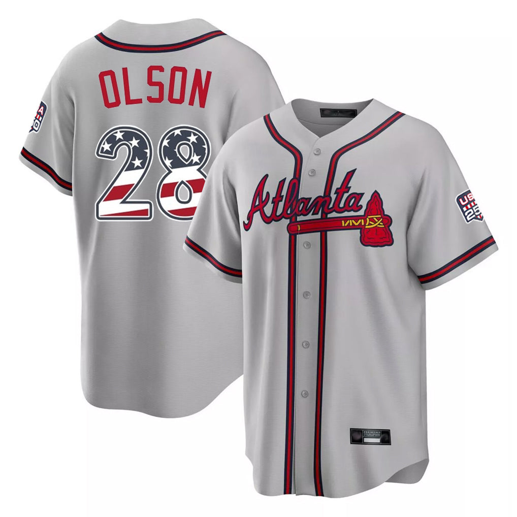 Atlanta Braves #28 Matt Olson Player Gray HeidiMiller USA 250 Fourth Of July Limited Home Game Stitched Jerseys