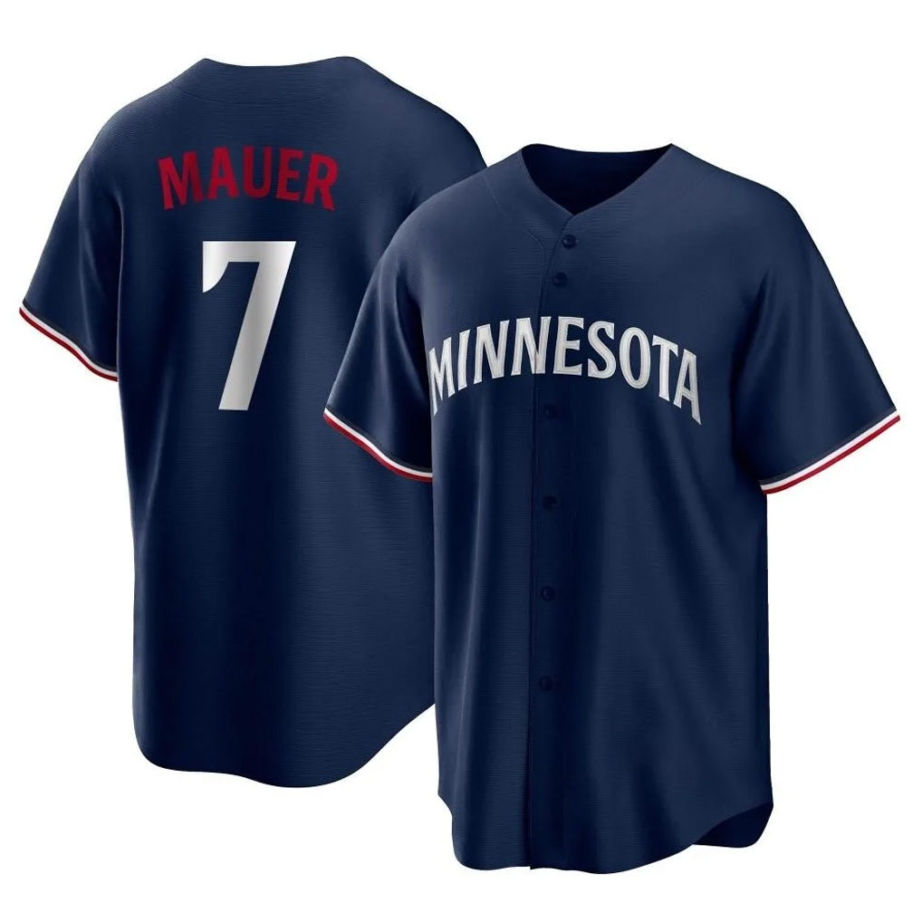 Minnesota Twins #7 Joe Mauer Player Navy HeidiMiller Replica Alternate Home Stitched Jerseys