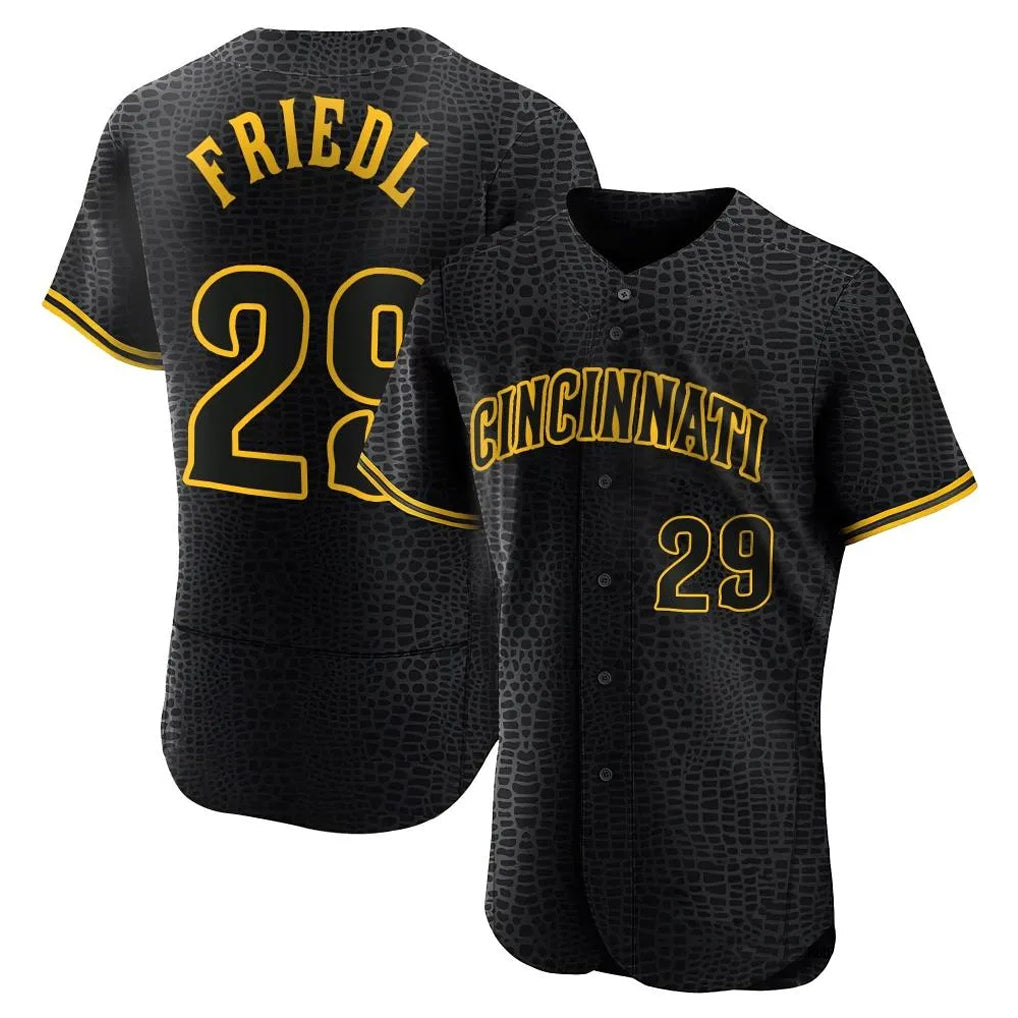 Cincinnati Reds #29 TJ Friedl Player Black HeidiMiller Snake Skin City Limited Elite Home Stitched Jerseys