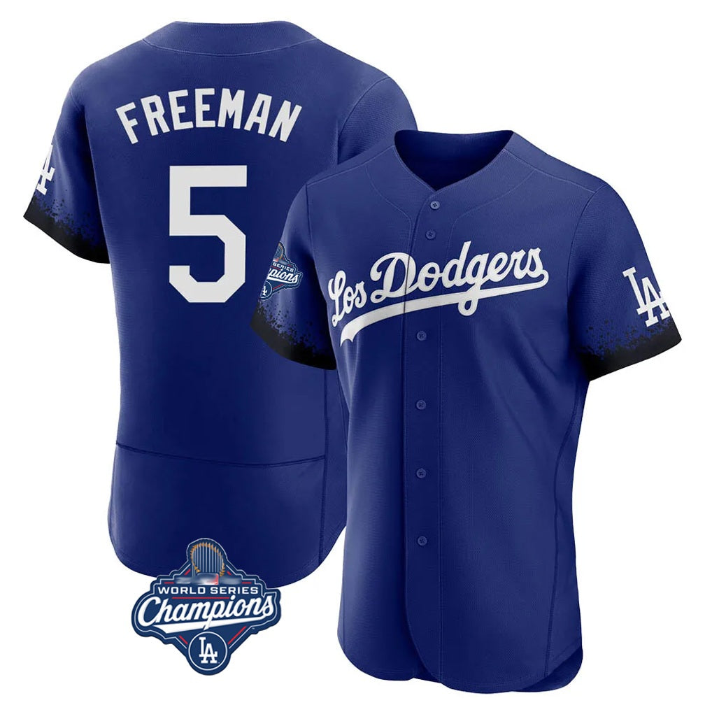 Los Angeles Dodgers #5 Freddie Freeman Player Royal HeidiMiller World Series Meet City Connect Elite Home Stitched Jerseys