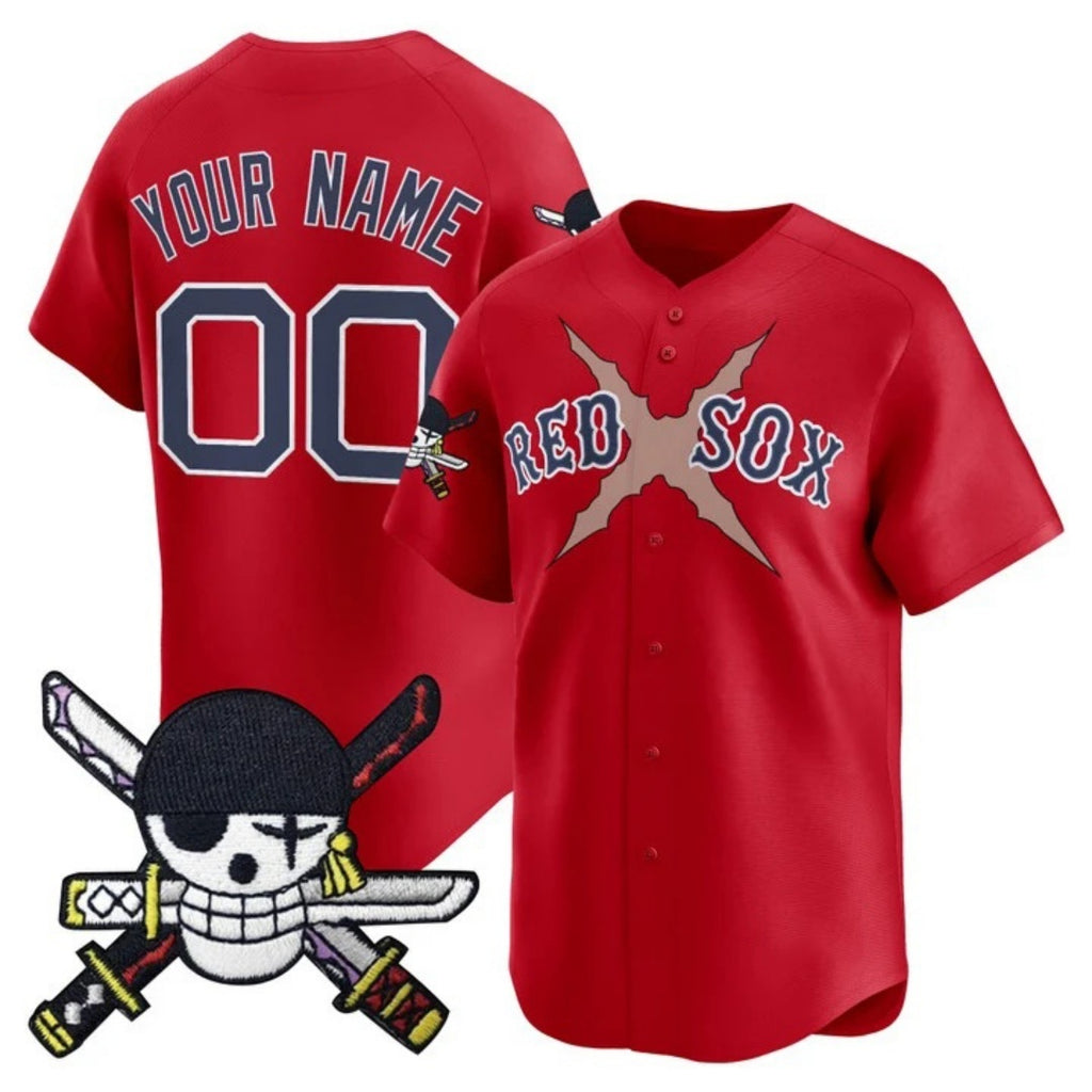 Custom Boston Red Sox x One Piece Red HeidiMiller Zoro Patch Vapor Premier Limited Jersey - Stitched