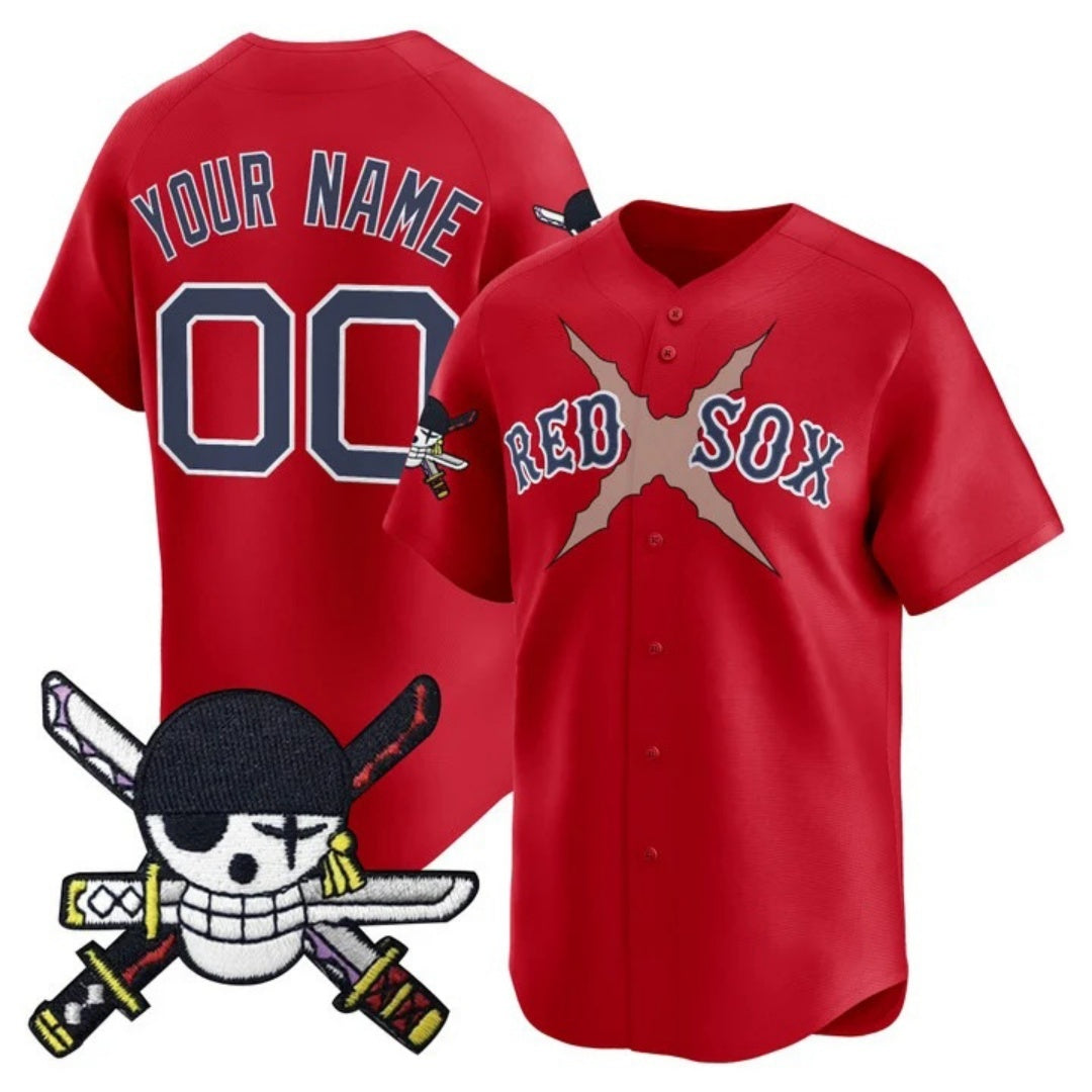 Custom Boston Red Sox x One Piece Red HeidiMiller Zoro Patch Vapor Premier Limited Jersey - Stitched