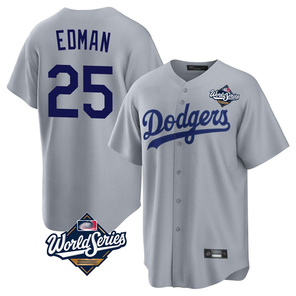 Los Angeles Dodgers #25 Tommy Edman Player Gray HeidiMiller World Series Game Stitched Jerseys