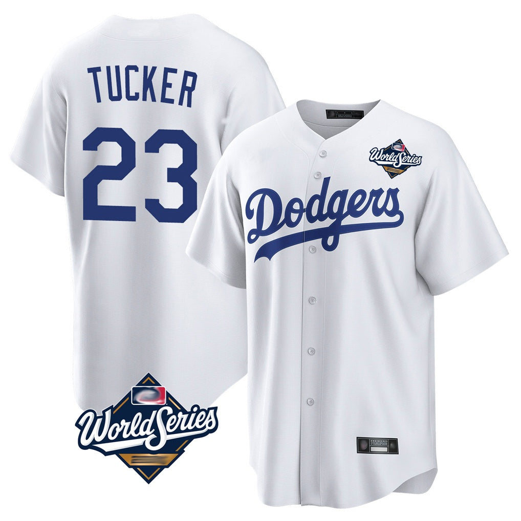 Los Angeles Dodgers #23 Kyle Tucker Player White HeidiMiller World Series Game Home Stitched Jerseys