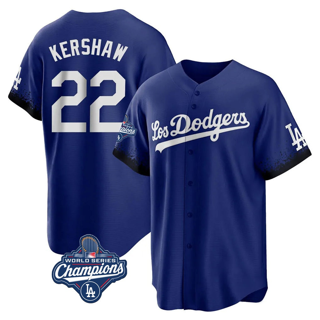 Los Angeles Dodgers #22 Clayton Kershaw Player Royal HeidiMiller World Series Meet City Connect Home Game Stitched Jerseys