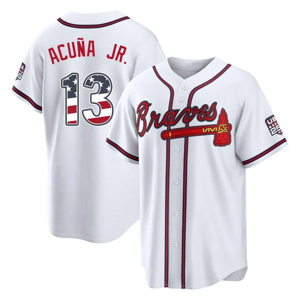 Atlanta Braves #13 Ronald Acuna Jr Player White HeidiMiller USA 250 Fourth Of July Limited Home Game Stitched Jerseys