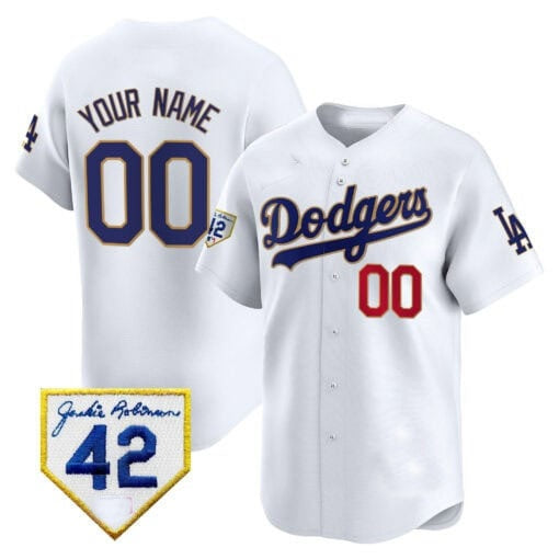 Custom Los Angeles Dodgers 2024 Jackie Robinson Patch Vapor Premier Limited Jersey ¨C White HeidiMiller