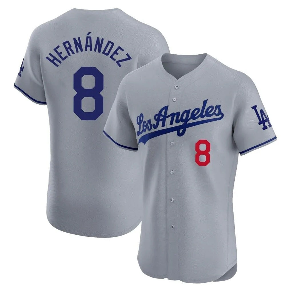 Los Angeles Dodgers #8 Enrique Hern¨¢ndez Player Gray HeidiMiller Limited Elite Home Stitched Jerseys