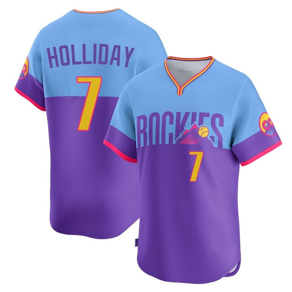 Colorado Rockies #7 Matt Holliday Player Purple-Light Blue HeidiMiller City Connect Limited Home T-shirt Stitched Jerseys