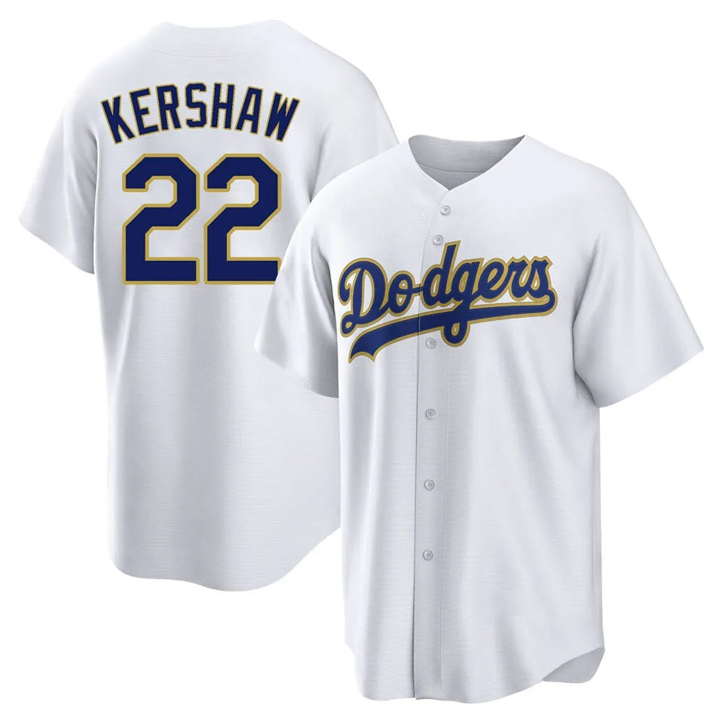 Los Angeles Dodgers #22 Clayton Kershaw Player Gold White HeidiMiller 2026 Collection Stadium Game Stitched Jerseys