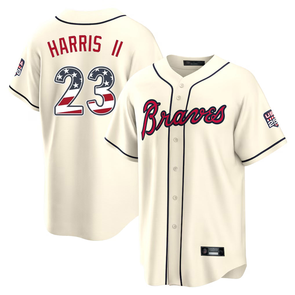 Atlanta Braves #23 Michael Harris II Player Cream HeidiMiller USA 250 Fourth Of July Limited Home Game Stitched Jerseys