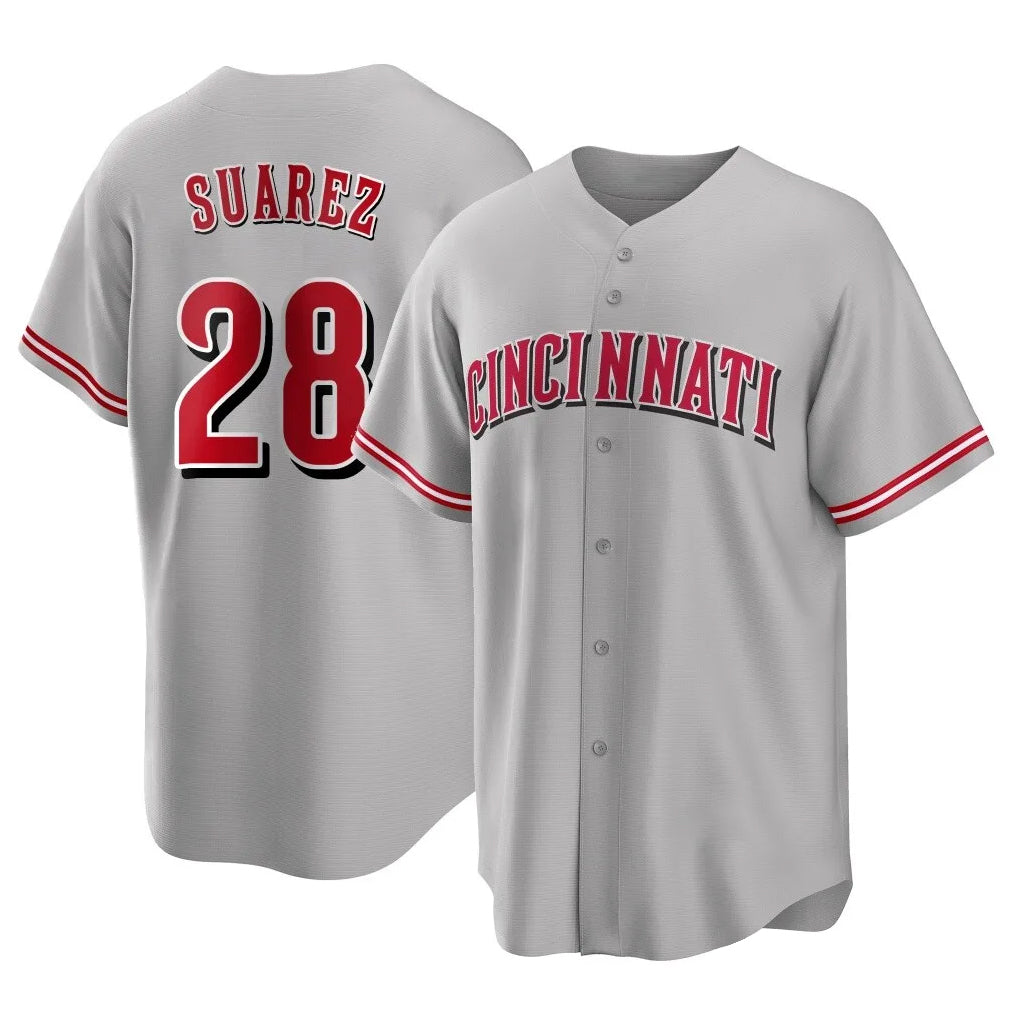 Cincinnati Reds #28 Eugenio Su¨¢rez Player Gray HeidiMiller Home Game Stitched Jerseys